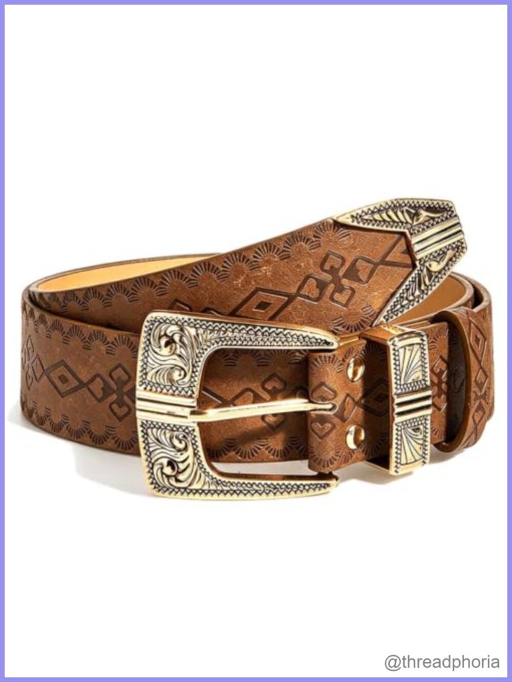 Western Cowgirl Embossed Faux Leather Belt Vintage Buckle